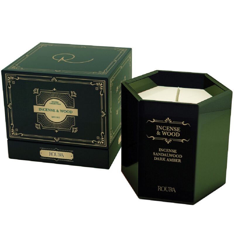 SCENTED GREEN HEXAGONAL GLASS INCENSE & WOOD