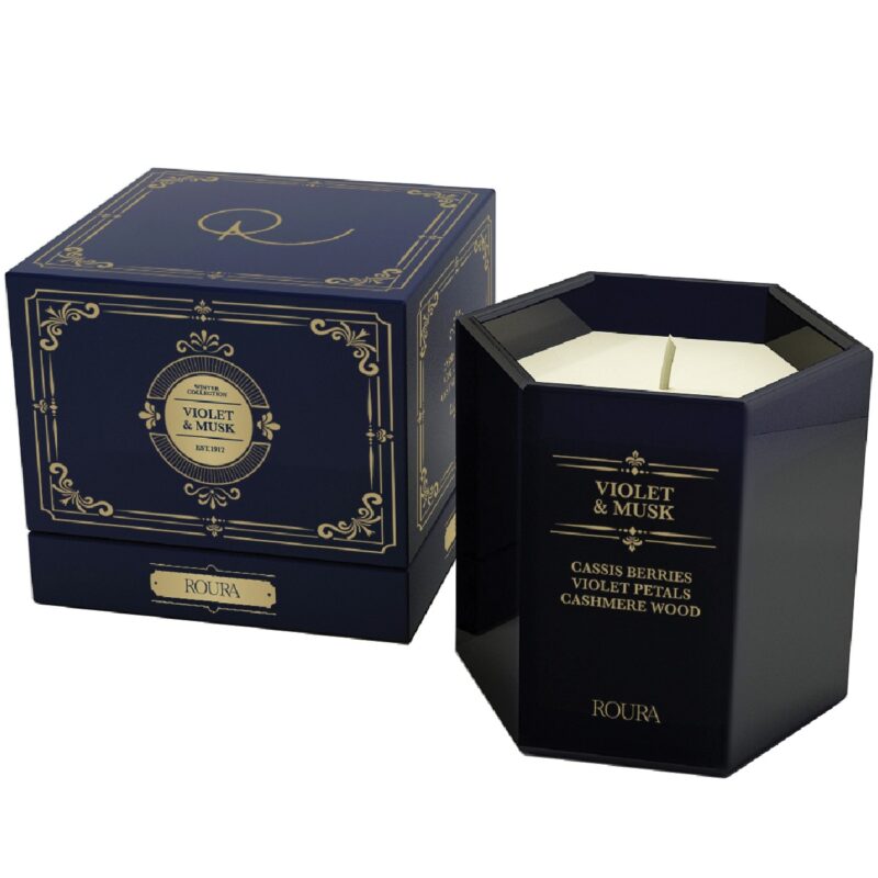 SCENTED DARK BLUE HEXAGONAL GLASS VIOLET & MUSK