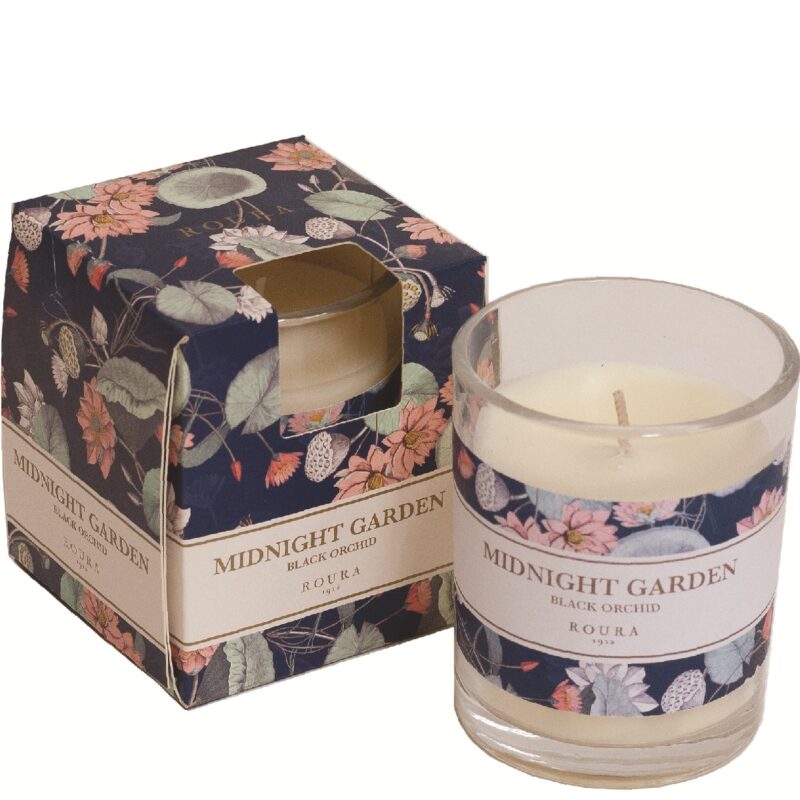 GLASS SCENTED CANDLE MIDNIGHT GARDEN BLACK ORCHID